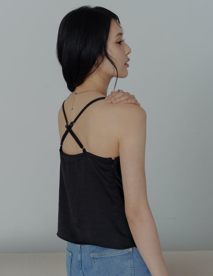 Nova Cowl Satin Top in Black