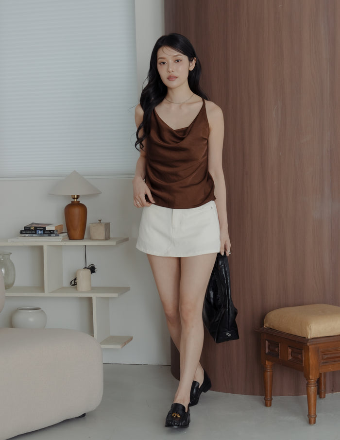 Nova Cowl Satin Top in Brown