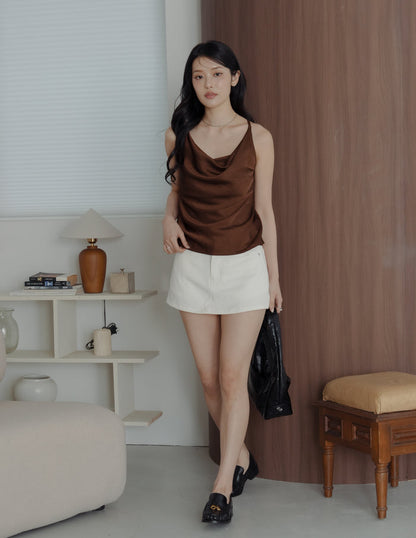 Nova Cowl Satin Top in Brown