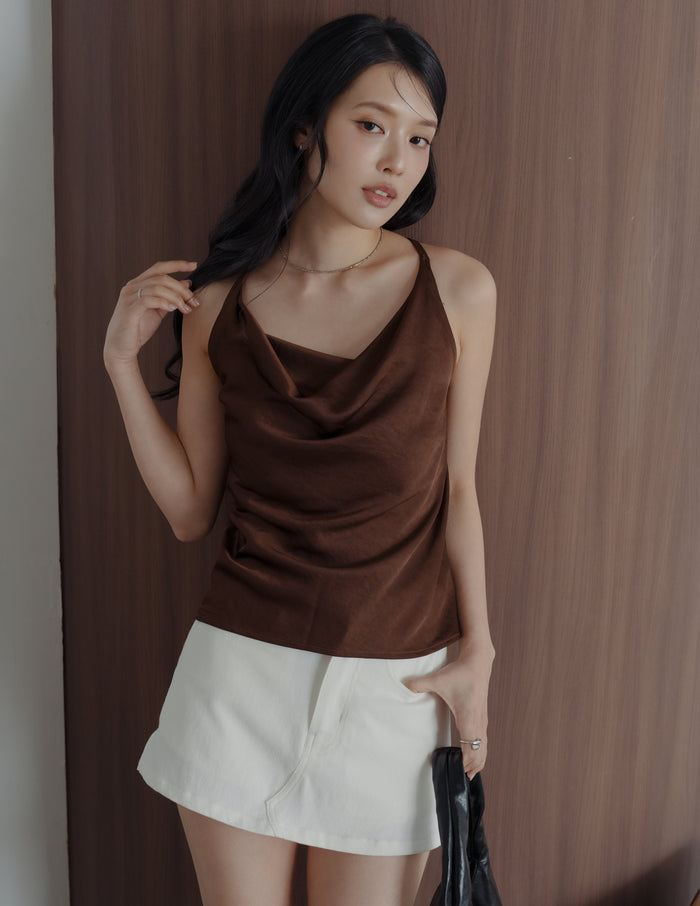 Nova Cowl Satin Top in Brown