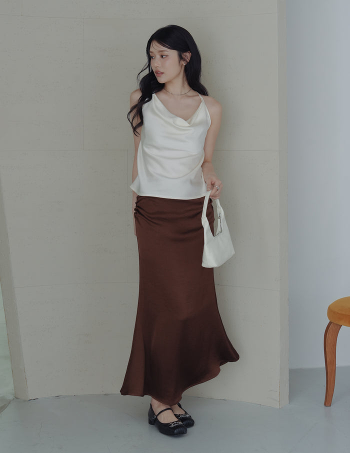 Nova Cowl Satin Top in Ivory