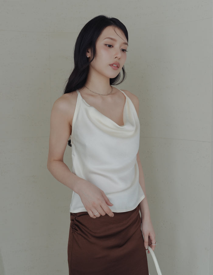 Nova Cowl Satin Top in Ivory