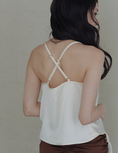 Nova Cowl Satin Top in Ivory