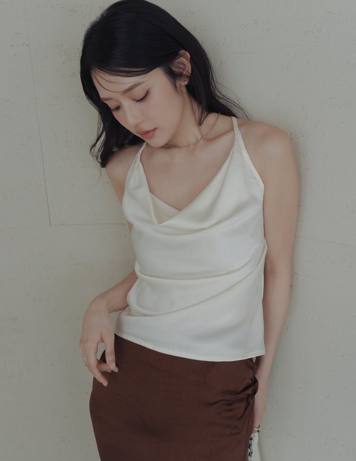 Nova Cowl Satin Top in Ivory