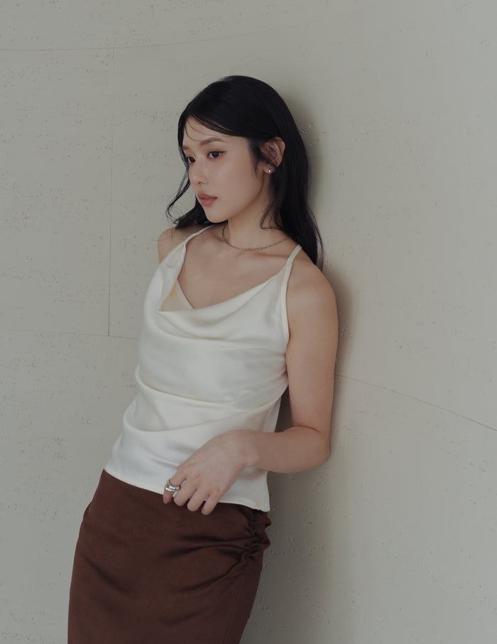 Nova Cowl Satin Top in Ivory