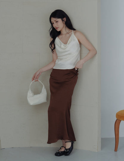 Nova Cowl Satin Top in Ivory