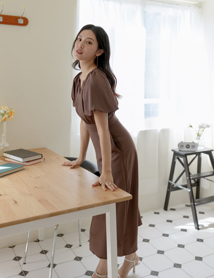 Ophelia Midi Dress in Brown