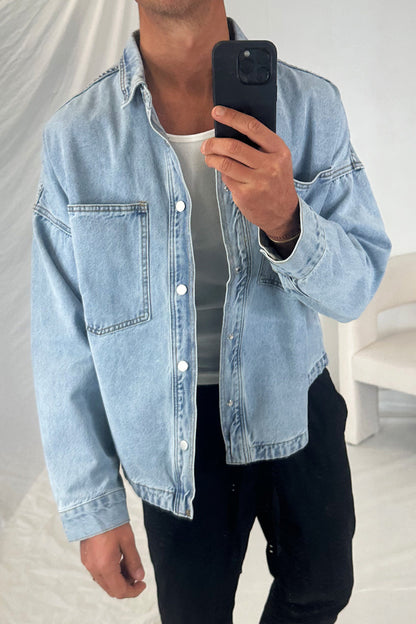 Drop Shoulder Denim Shirt Ocean
