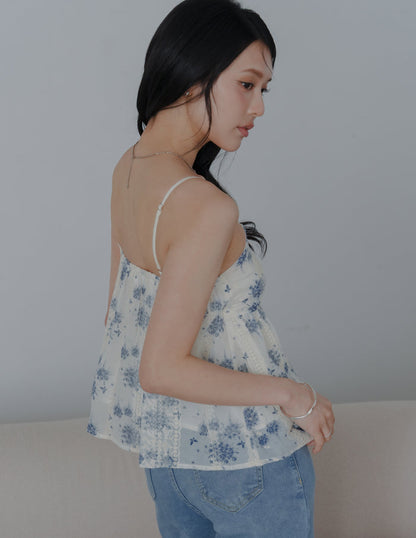 Rita Padded Babydoll Top in Blue Floral