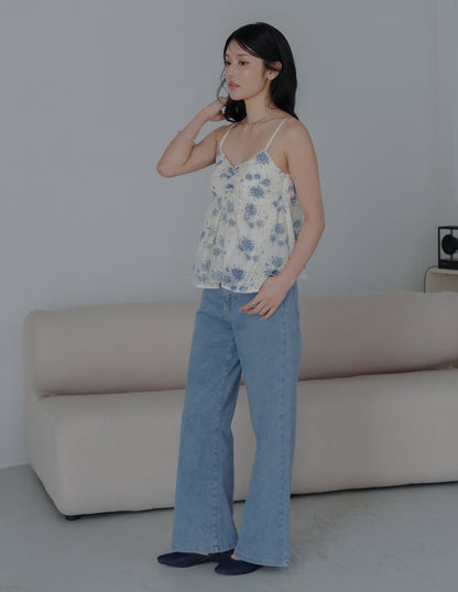 Rita Padded Babydoll Top in Blue Floral