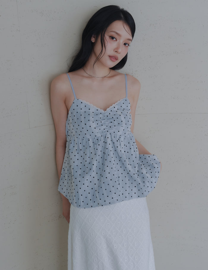 Rita Padded Babydoll Top in Polka Dot