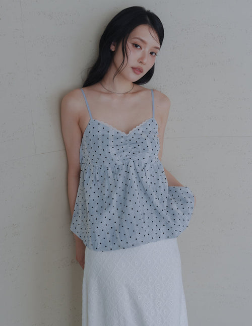 Rita Padded Babydoll Top in Polka Dot