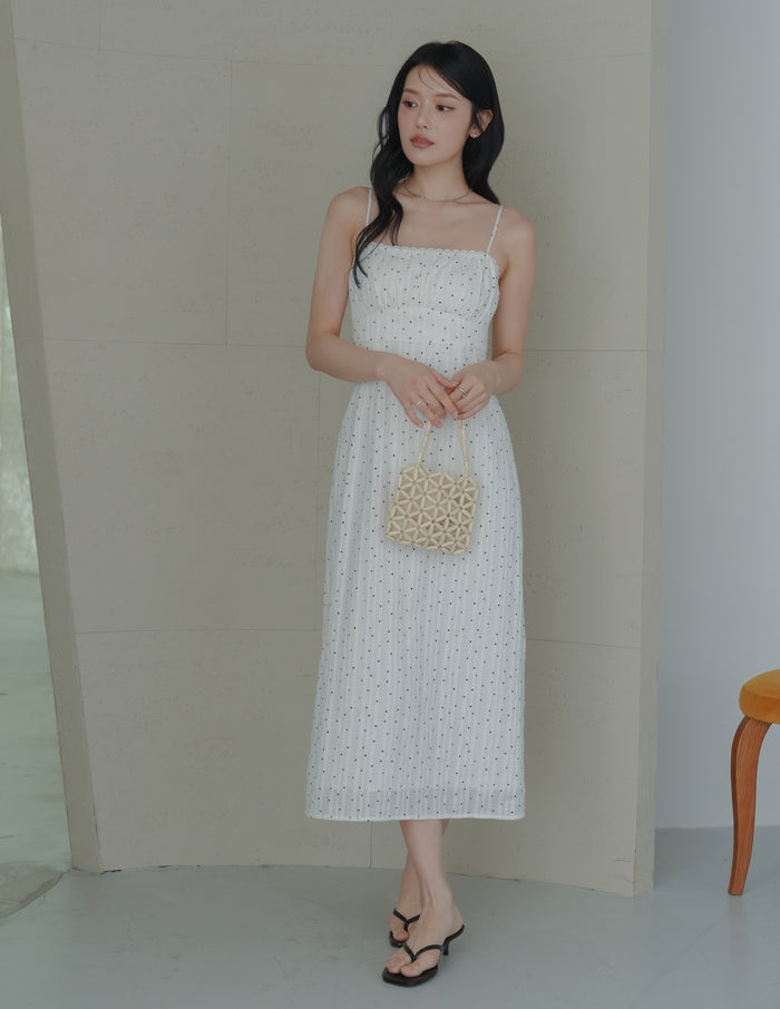 Sophia Lace Trim Midi Dress in Polka Dot