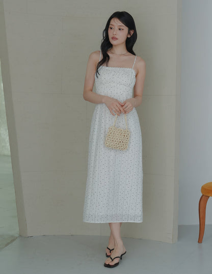 Sophia Lace Trim Midi Dress in Polka Dot