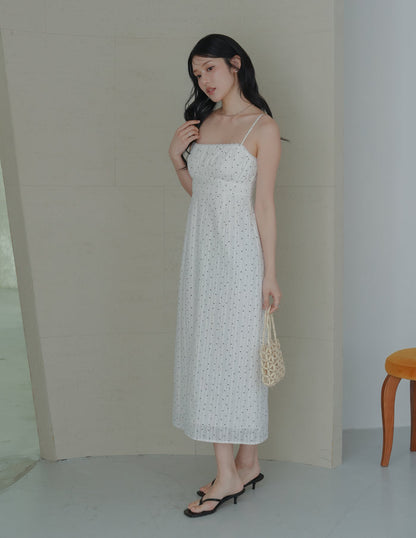 Sophia Lace Trim Midi Dress in Polka Dot