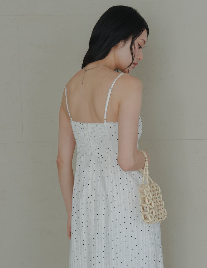 Sophia Lace Trim Midi Dress in Polka Dot