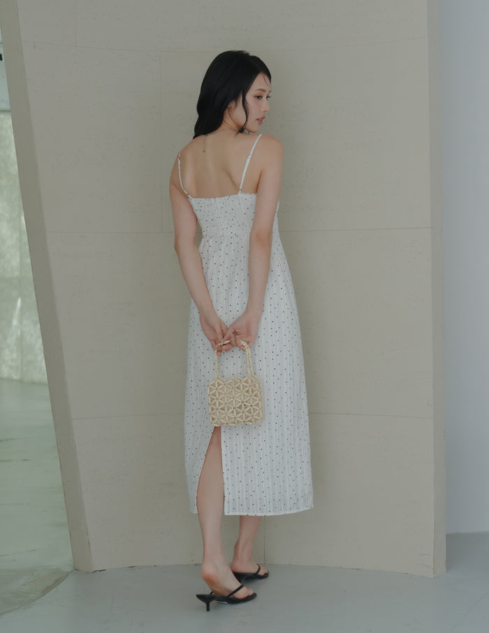 Sophia Lace Trim Midi Dress in Polka Dot
