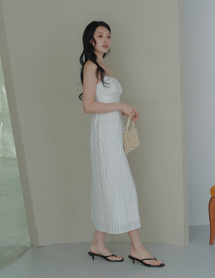 Sophia Lace Trim Midi Dress in Polka Dot