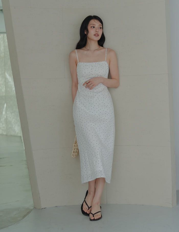 Sophia Lace Trim Midi Dress in Polka Dot