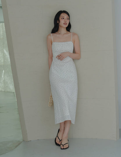 Sophia Lace Trim Midi Dress in Polka Dot