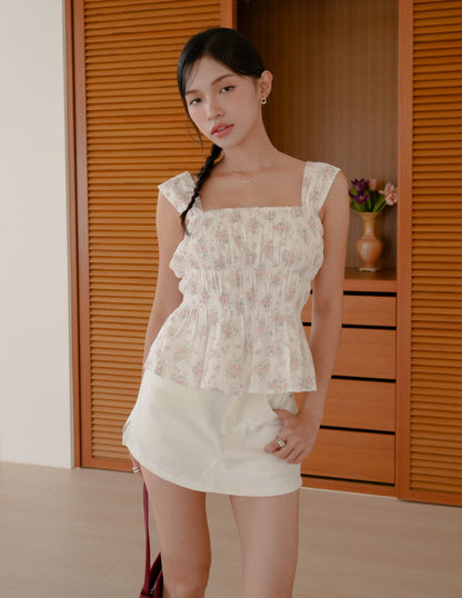 Suzzane Floral Peplum Top in Pink
