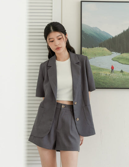 Tanya Linen Blazer in Grey