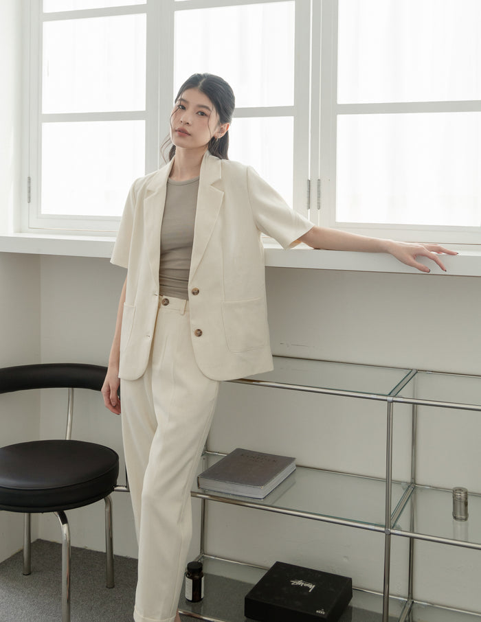 Tanya Linen Blazer in Sand
