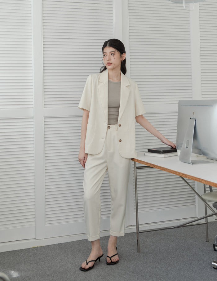 Tanya Linen Blazer in Sand
