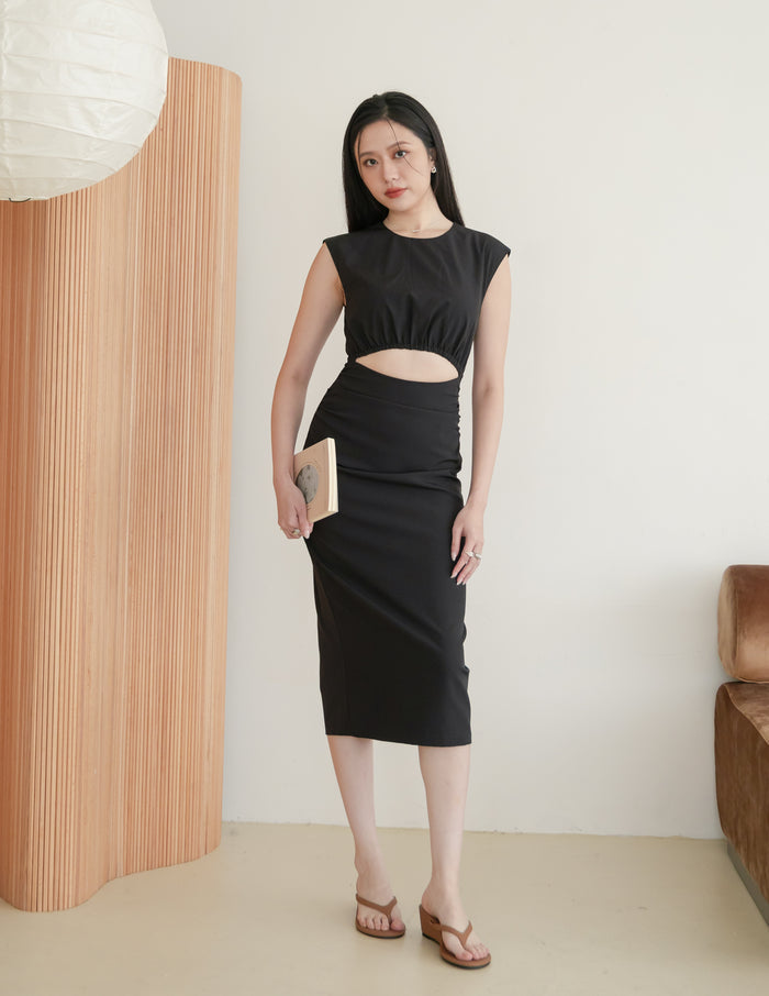 Tessa Cutout Midi Dress in Black