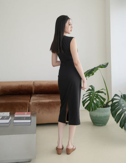Tessa Cutout Midi Dress in Black
