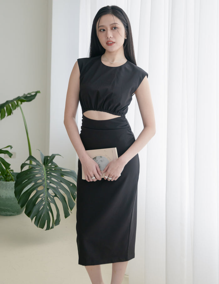 Tessa Cutout Midi Dress in Black