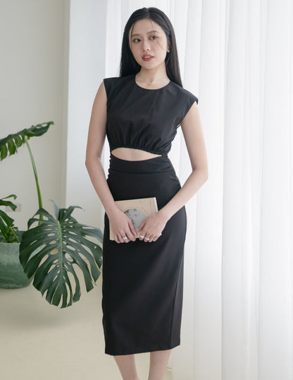Tessa Cutout Midi Dress in Black