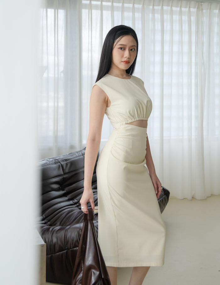 Tessa Cutout Midi Dress in Ivory