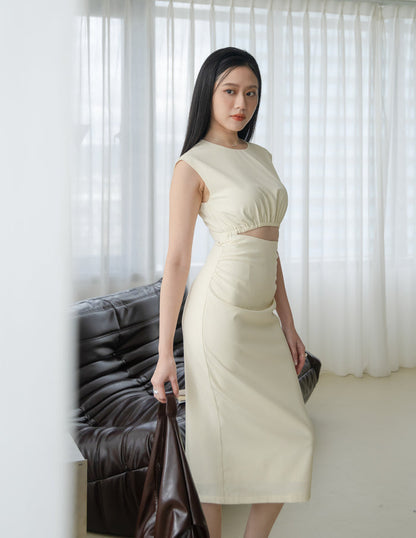 Tessa Cutout Midi Dress in Ivory