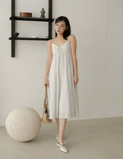 Thalia Lace Ribbon Midi Dress in Floral