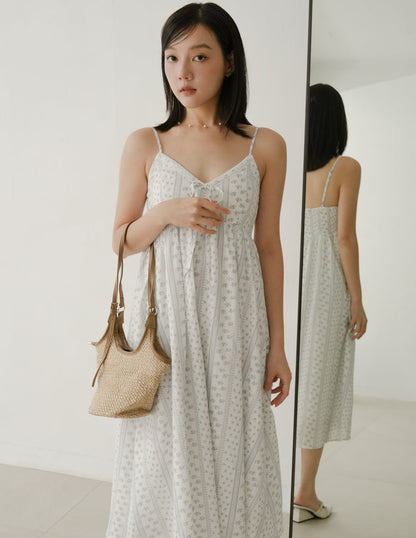 Thalia Lace Ribbon Midi Dress in Floral