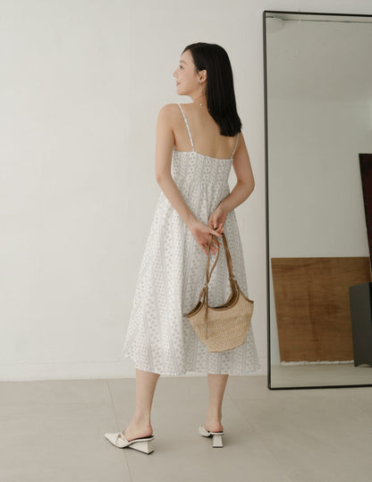 Thalia Lace Ribbon Midi Dress in Floral