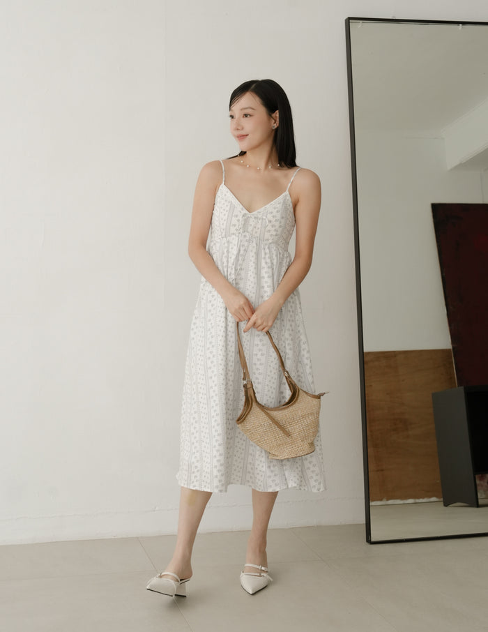 Thalia Lace Ribbon Midi Dress in Floral
