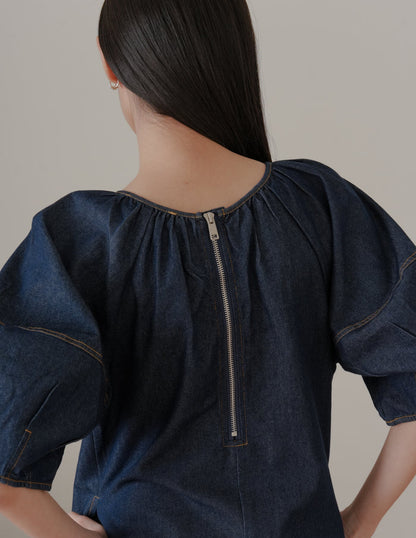 Trixi Oversized Denim Romper in Dark Wash