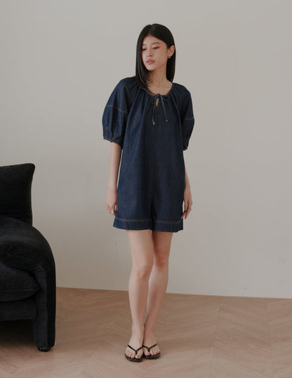 Trixi Oversized Denim Romper in Dark Wash