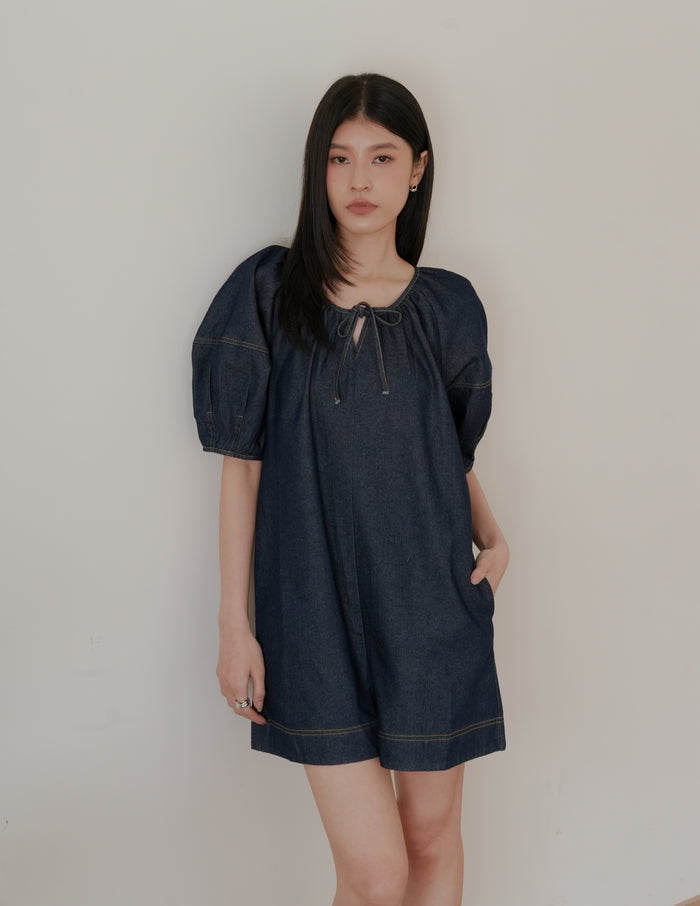 Trixi Oversized Denim Romper in Dark Wash