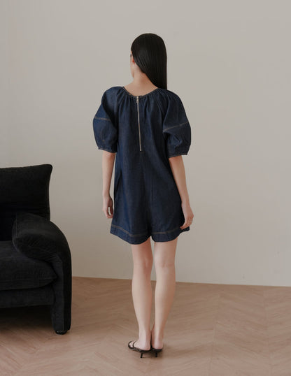 Trixi Oversized Denim Romper in Dark Wash