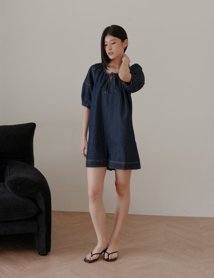 Trixi Oversized Denim Romper in Dark Wash