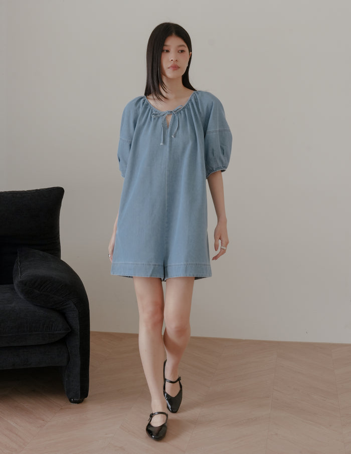Trixi Oversized Denim Romper in Light Wash
