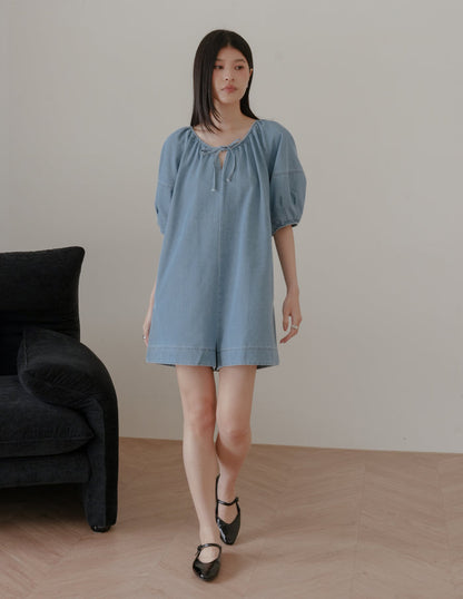 Trixi Oversized Denim Romper in Light Wash