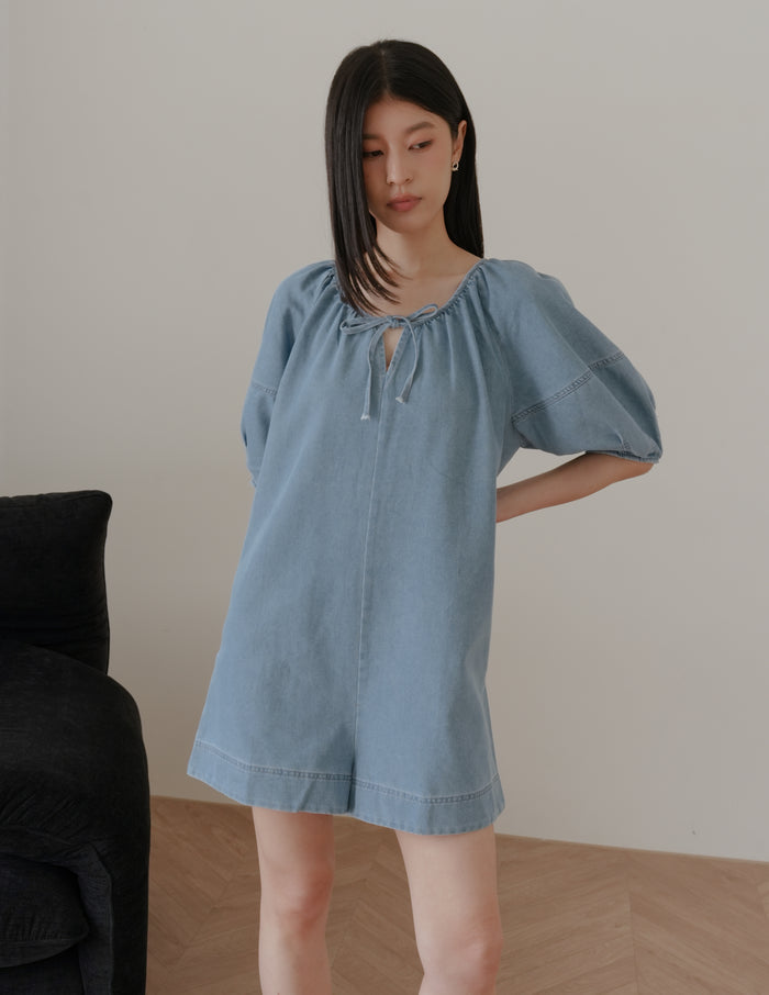 Trixi Oversized Denim Romper in Light Wash