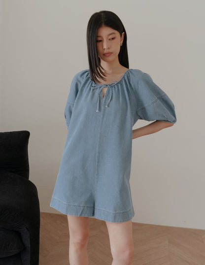 Trixi Oversized Denim Romper in Light Wash