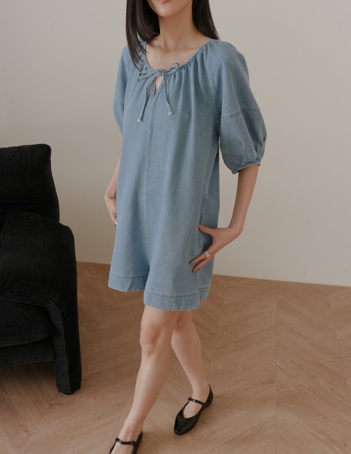 Trixi Oversized Denim Romper in Light Wash