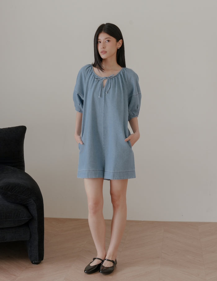 Trixi Oversized Denim Romper in Light Wash