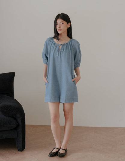 Trixi Oversized Denim Romper in Light Wash